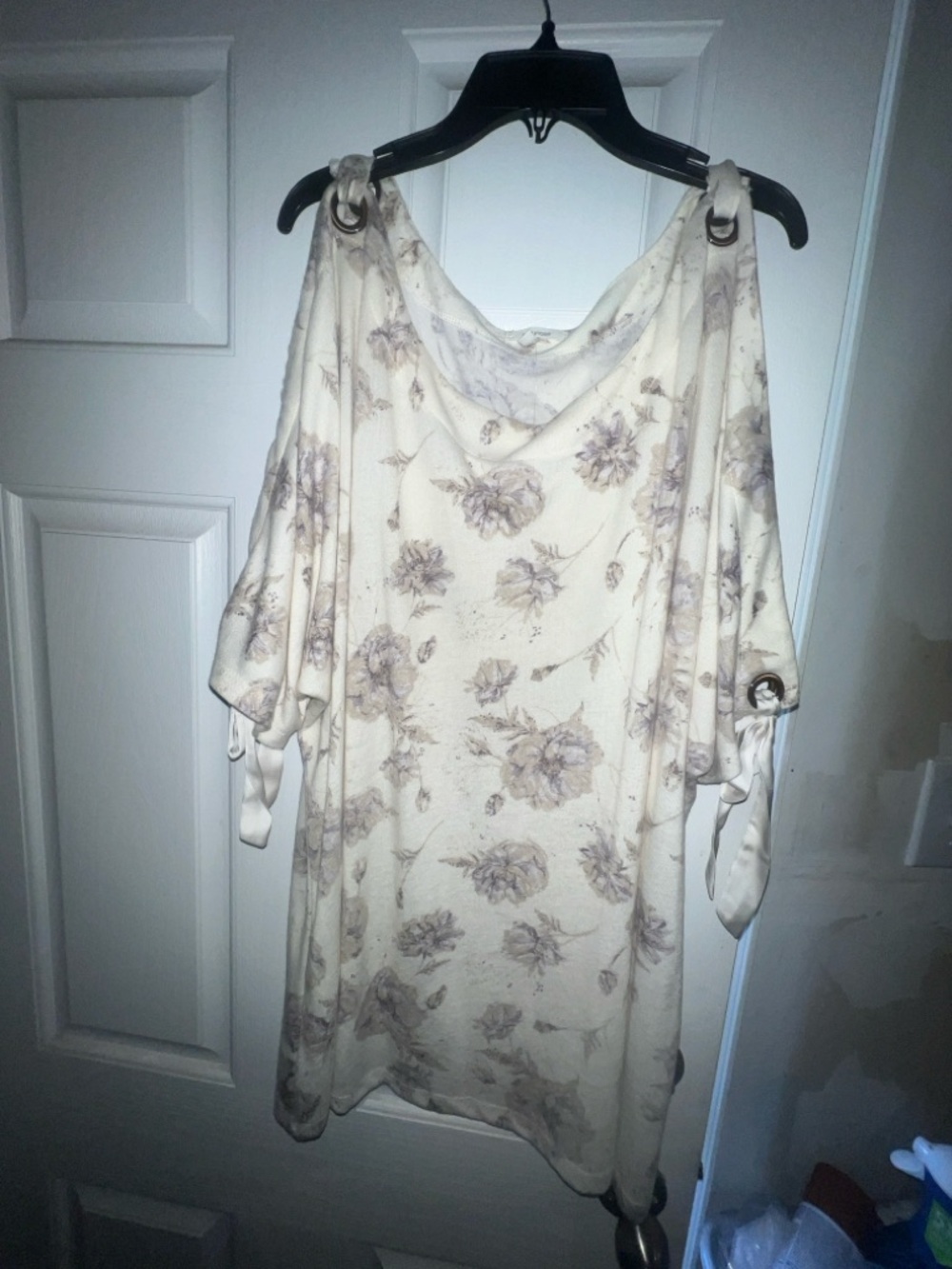 Maurices Cream Floral Cold-Shoulder Tunic with Ring Details